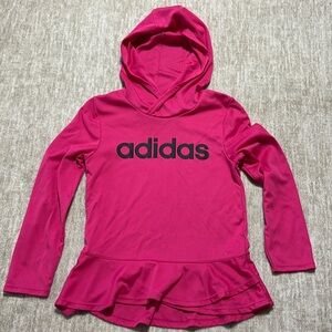 Girls 6 ADIDAS bright pink hoodie ruffle bottom athletic material Cute!